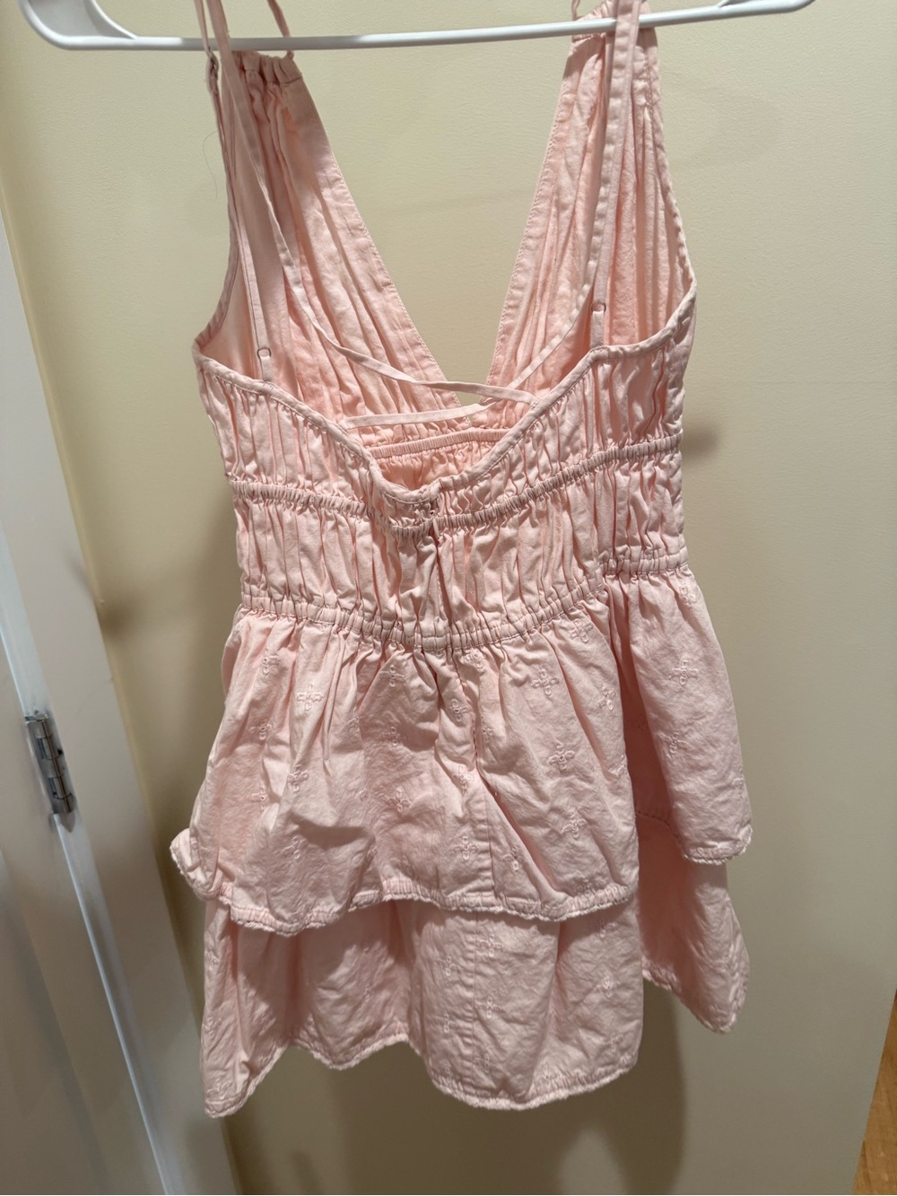 Tularosa Blush Pink Eyelet Tiered Mini Dress with Crisscross Straps - Picture 3 of 5